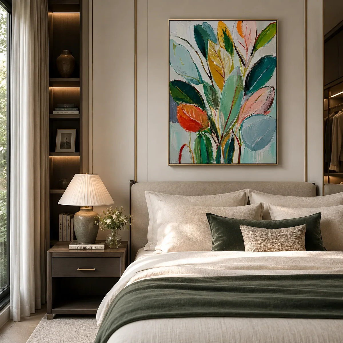 Painted Leaves Botanical Wall Art styled in a modern living room | Olyrel