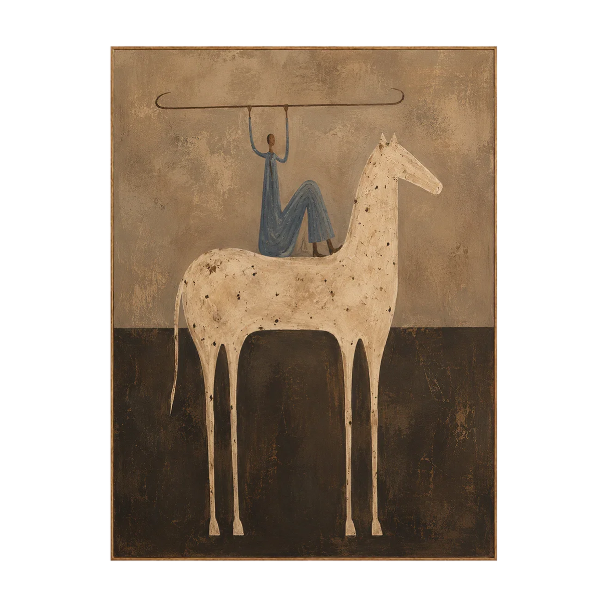 Blue Rider Balancing a Line Above a Cream Horse Wall Art | Olyrel
