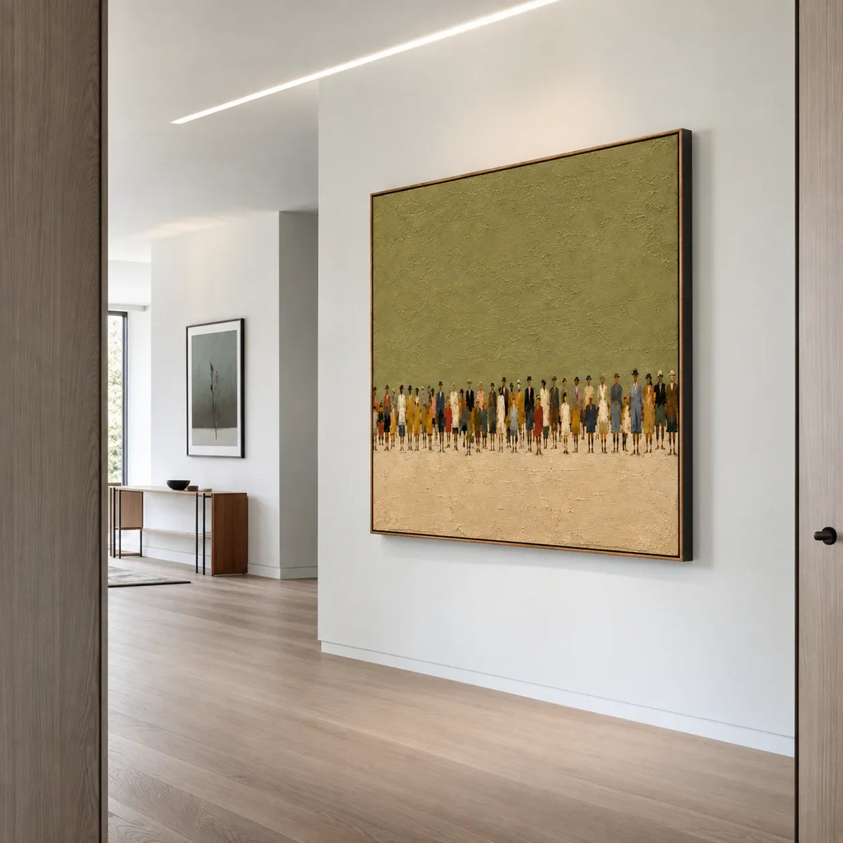 Colorful Crowd Beneath an Open Olive Field Wall Art styled interior scene 4 | Olyrel