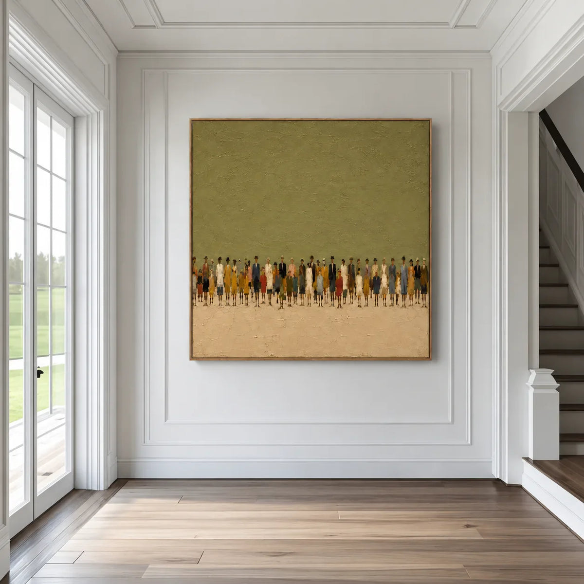 Colorful Crowd Beneath an Open Olive Field Wall Art styled interior scene 5 | Olyrel
