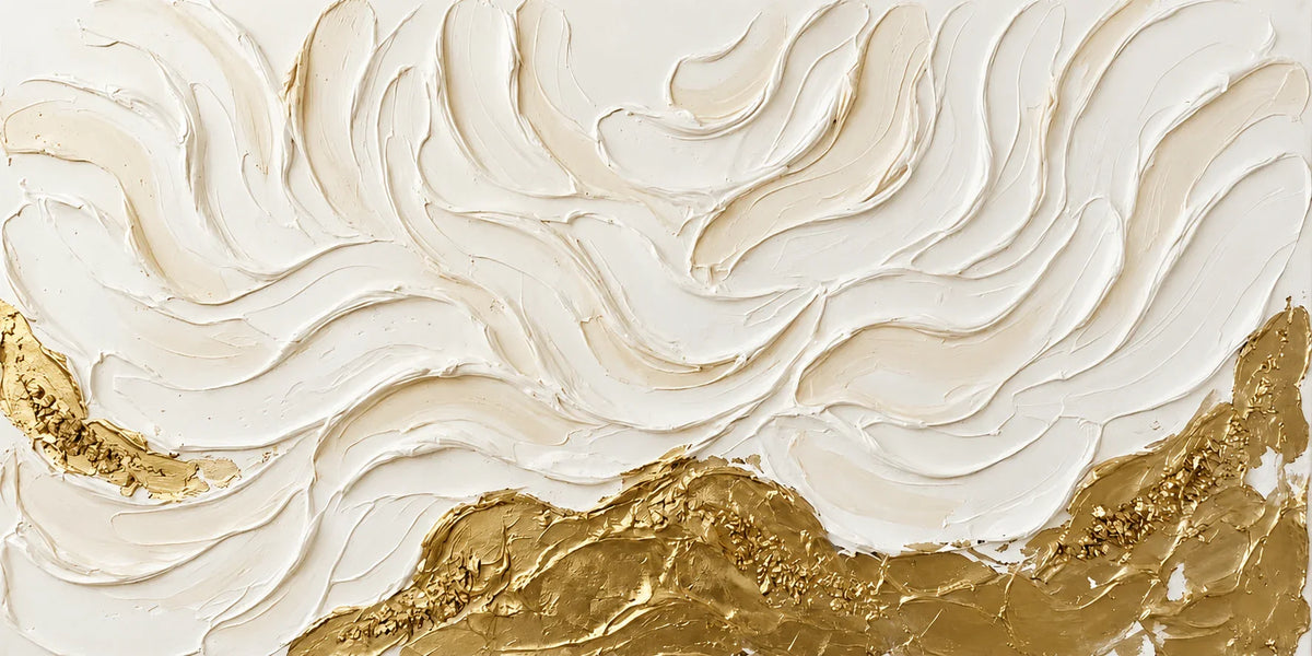 Ivory Flowing Ridges Above Golden Peaks Wall Art artwork view | Olyrel