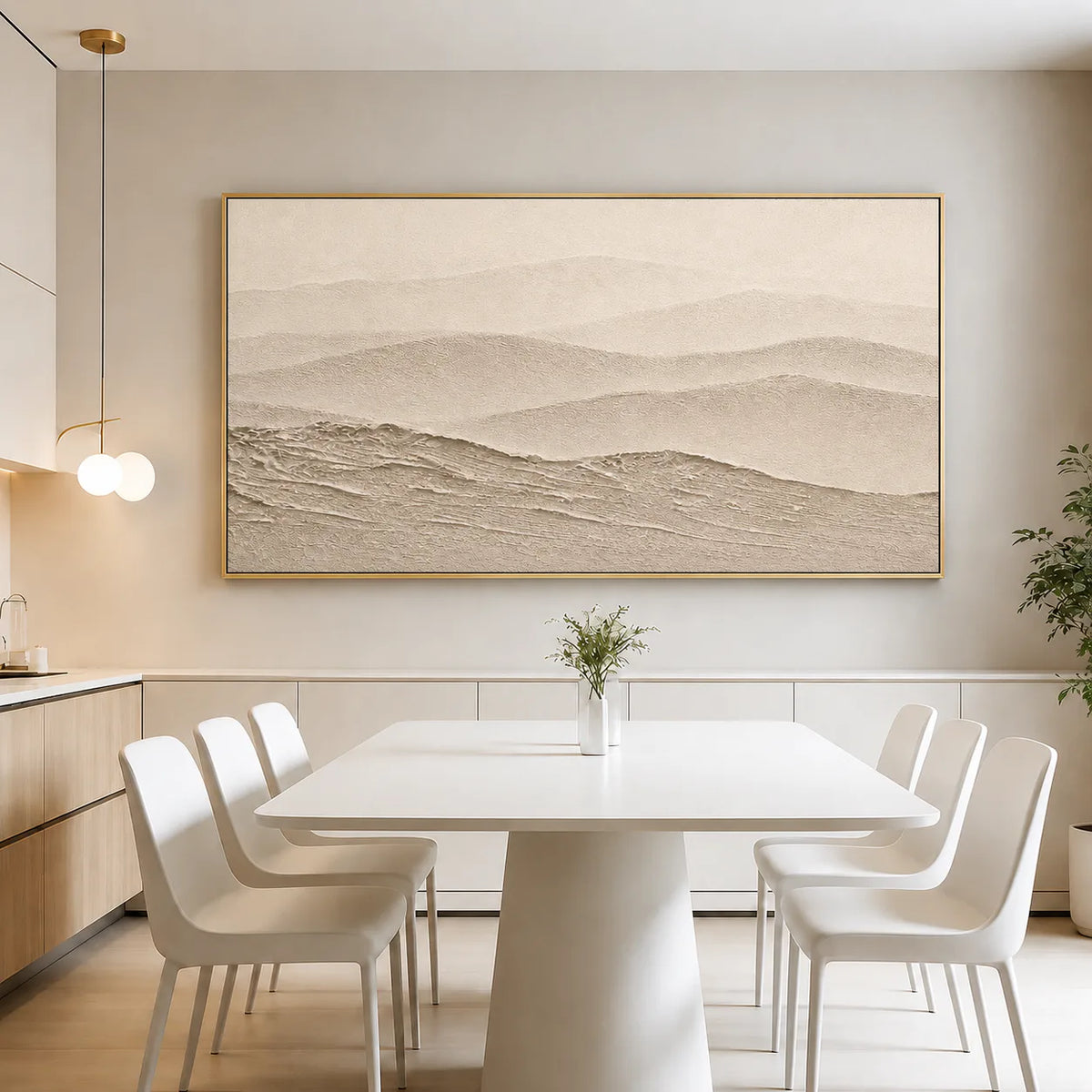 Soft Beige Hills in Layered Panoramic Relief Wall Art styled interior scene 2 | Olyrel