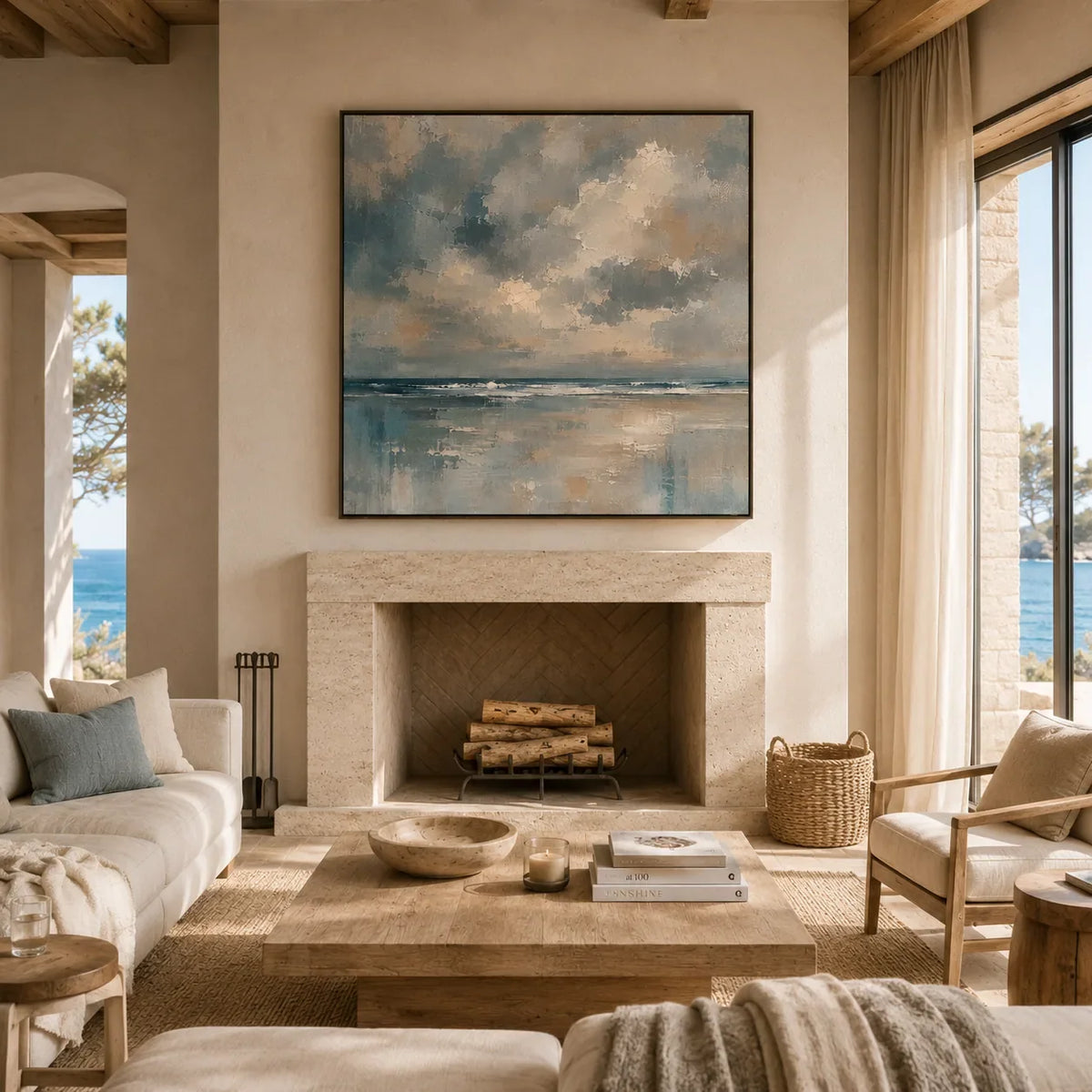 Cloudbreak Horizon Coastal Wall Art shown in a quiet home office | Olyrel