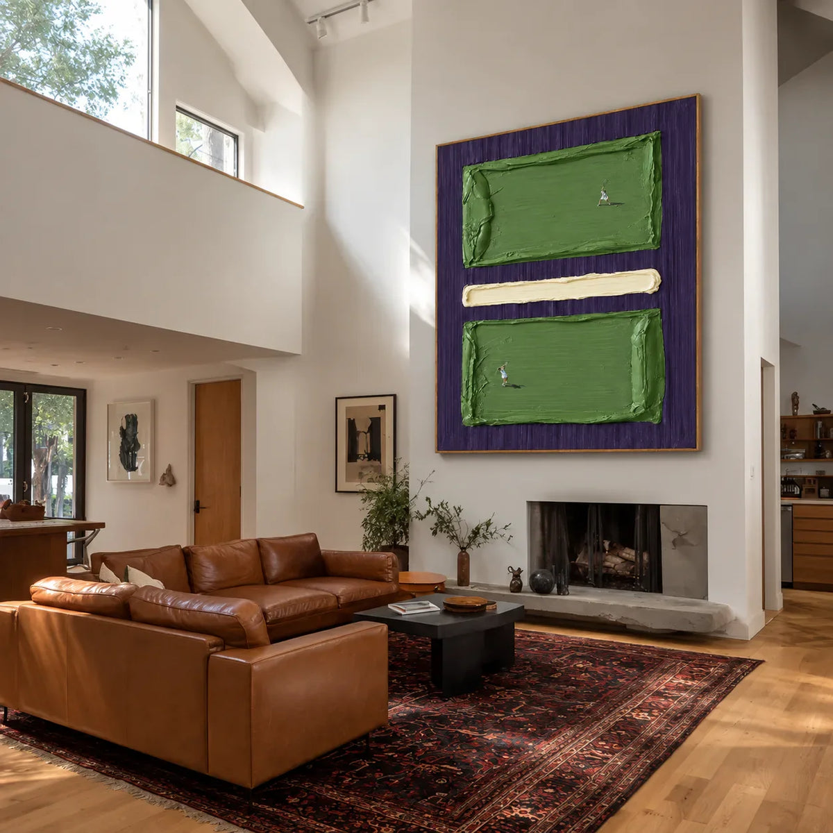 Tiny Tennis Players on Green and Violet Wall Art styled interior scene 3 | Olyrel