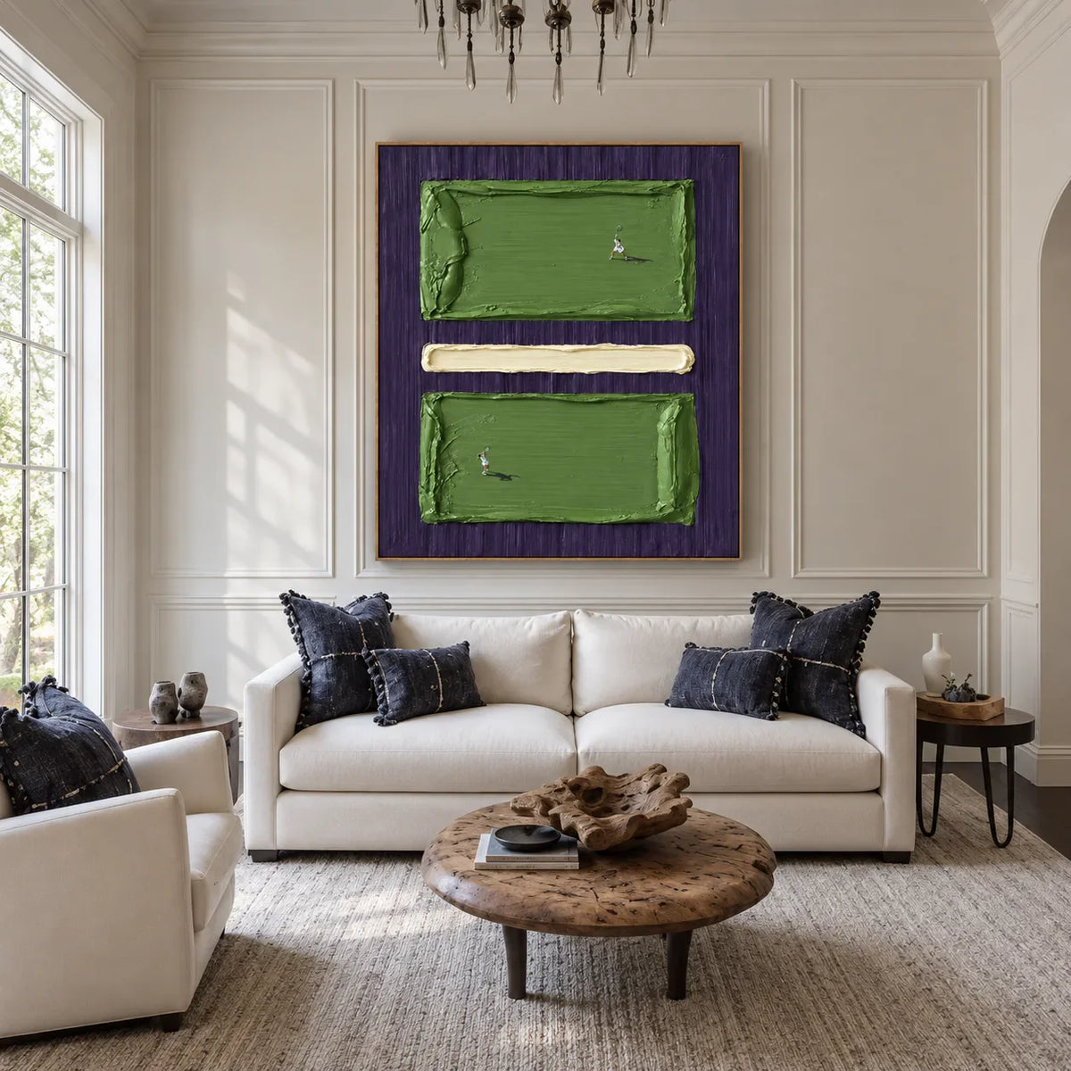 Tiny Tennis Players on Green and Violet Wall Art styled interior scene 4 | Olyrel