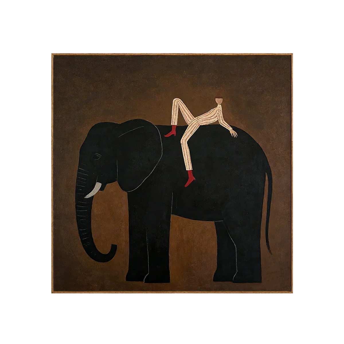Striped Rider Reclining on a Black Elephant Wall Art | Olyrel