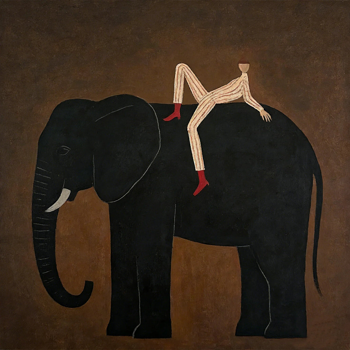 Striped Rider Reclining on a Black Elephant Wall Art artwork view | Olyrel