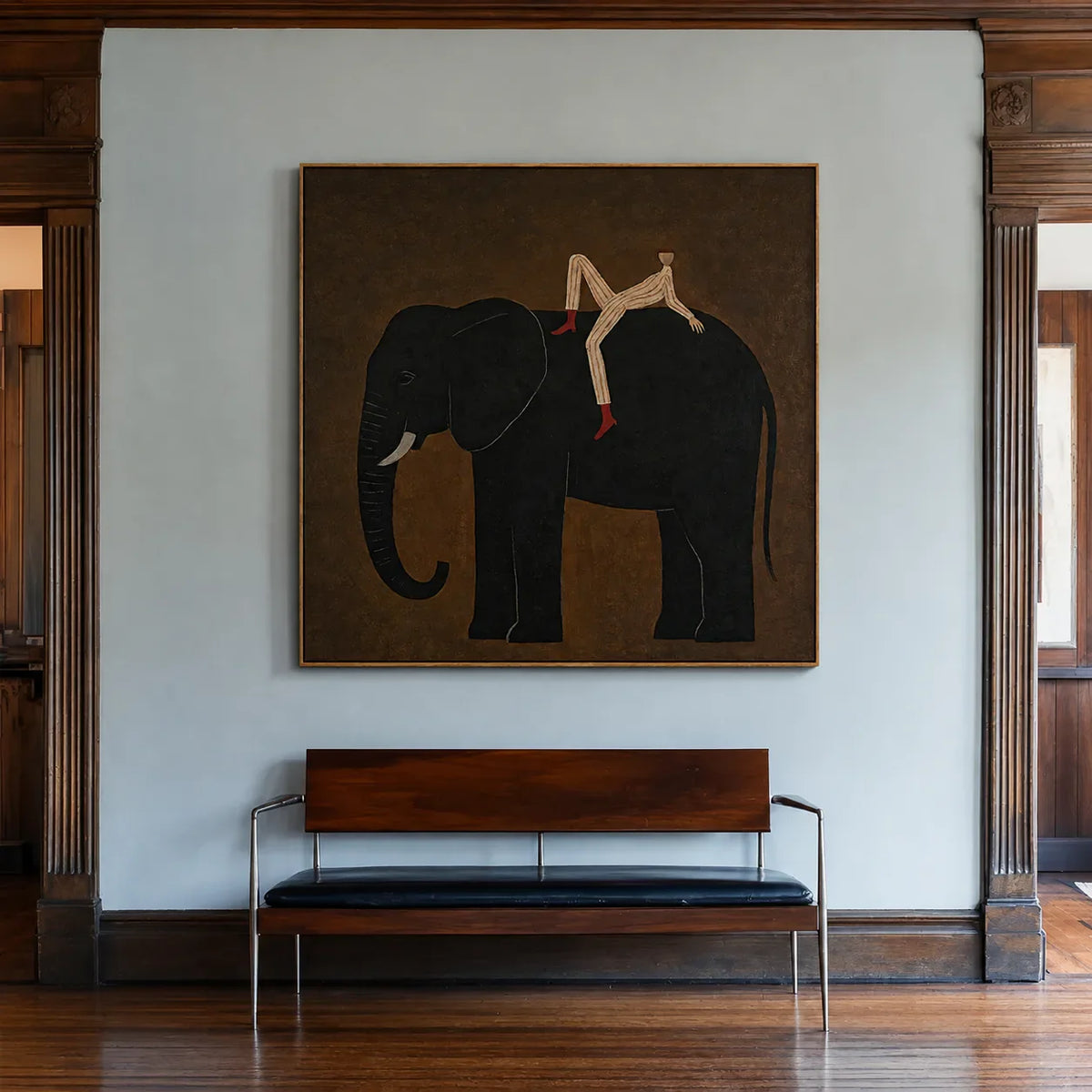 Striped Rider Reclining on a Black Elephant Wall Art styled interior scene 4 | Olyrel