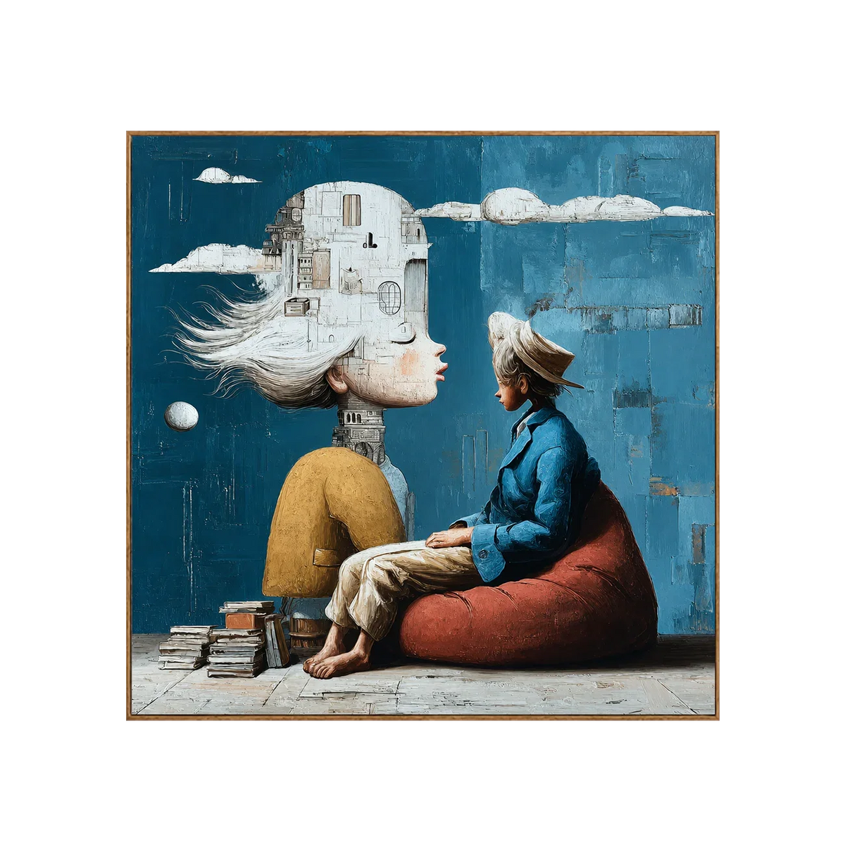 White City Dreamer and Seated Figure on Teal Wall Art | Olyrel