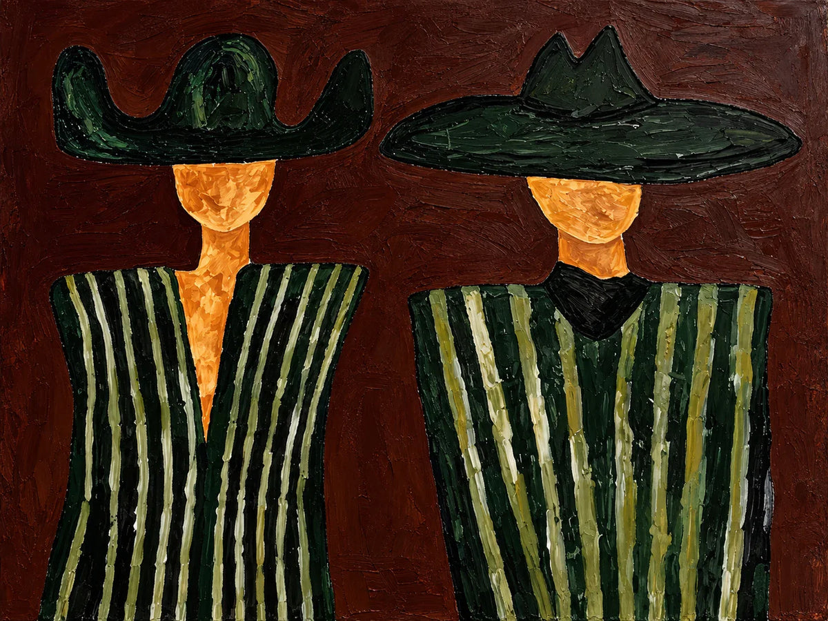 Green Striped Western Pair on Rust Brown Wall Art artwork view | Olyrel