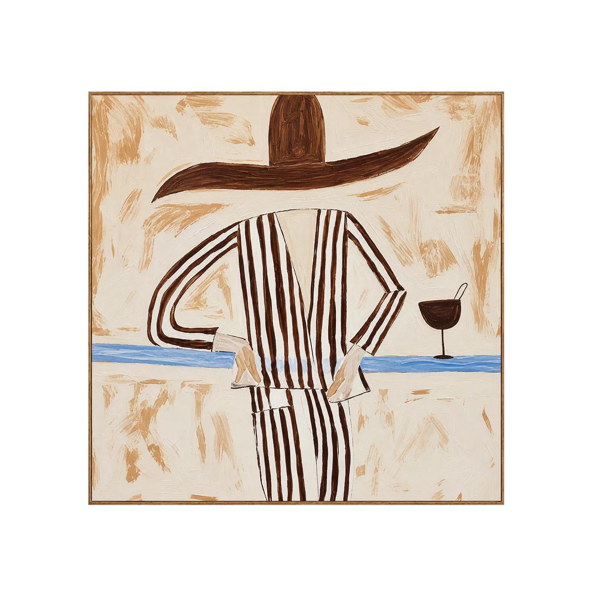 Striped Figure with a Sweeping Hat and Goblet Wall Art | Olyrel
