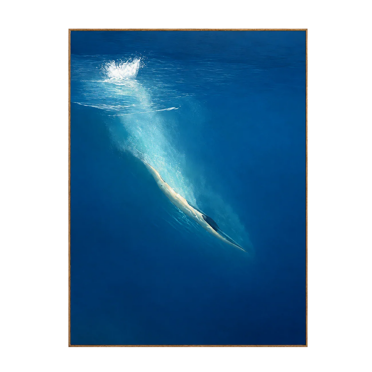 Diver beneath a White Splash in Deep Blue Wall Art | Olyrel