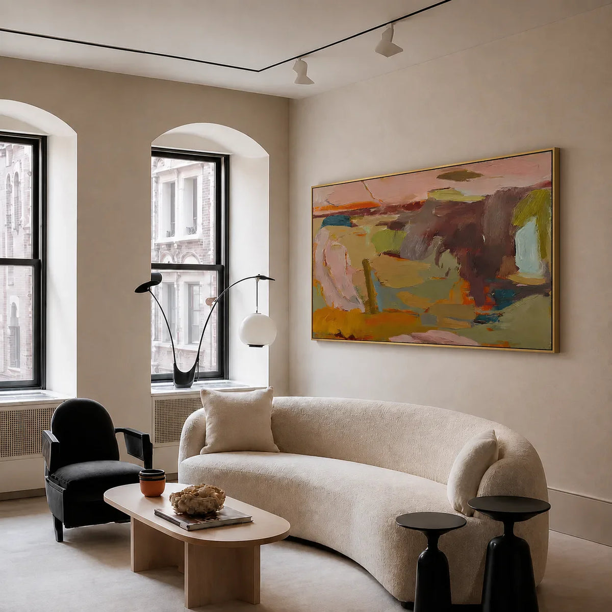 Blush and Ochre Abstract Color Fields Wall Art styled interior scene 4 | Olyrel
