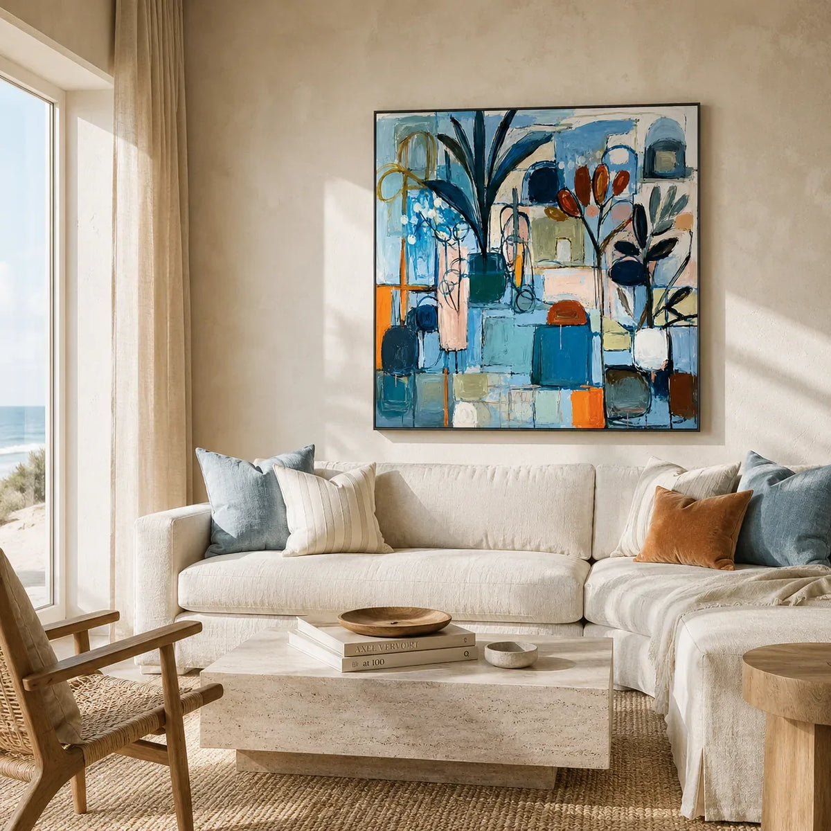 Blue Atelier Floral Wall Art styled in a modern living room | Olyrel