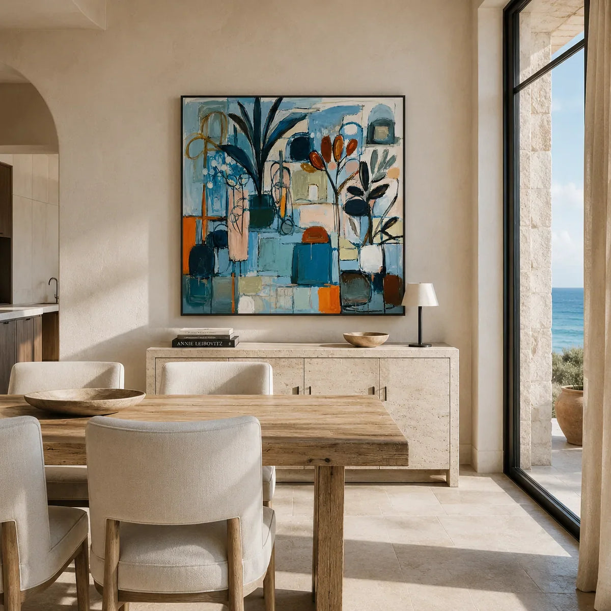 Blue Atelier Floral Wall Art displayed above a sofa in a neutral interior | Olyrel