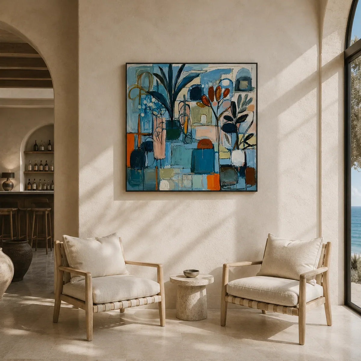 Blue Atelier Floral Wall Art styled in a contemporary entryway | Olyrel