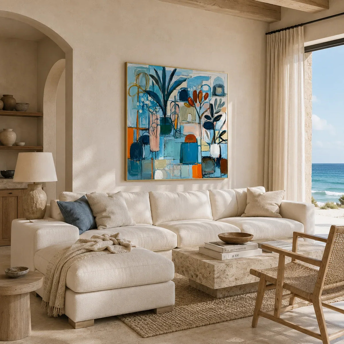 Blue Atelier Floral Wall Art shown in a quiet home office | Olyrel