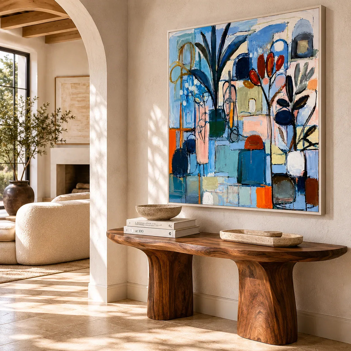 Blue Atelier Floral Wall Art styled in a contemporary entryway | Olyrel