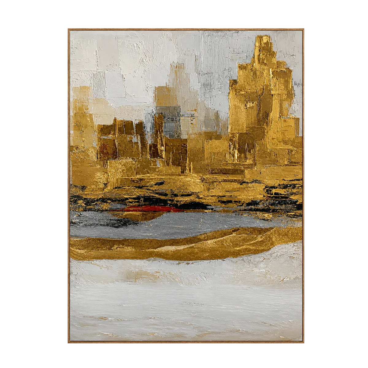 Golden Skyline above Gray and Ivory Layers Wall Art | Olyrel