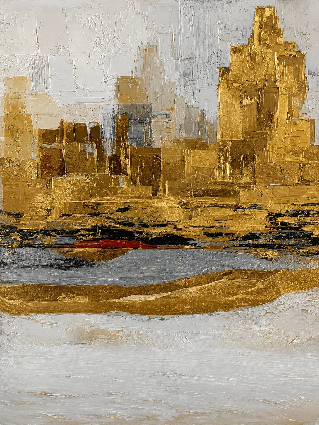 Golden Skyline above Gray and Ivory Layers Wall Art artwork view | Olyrel