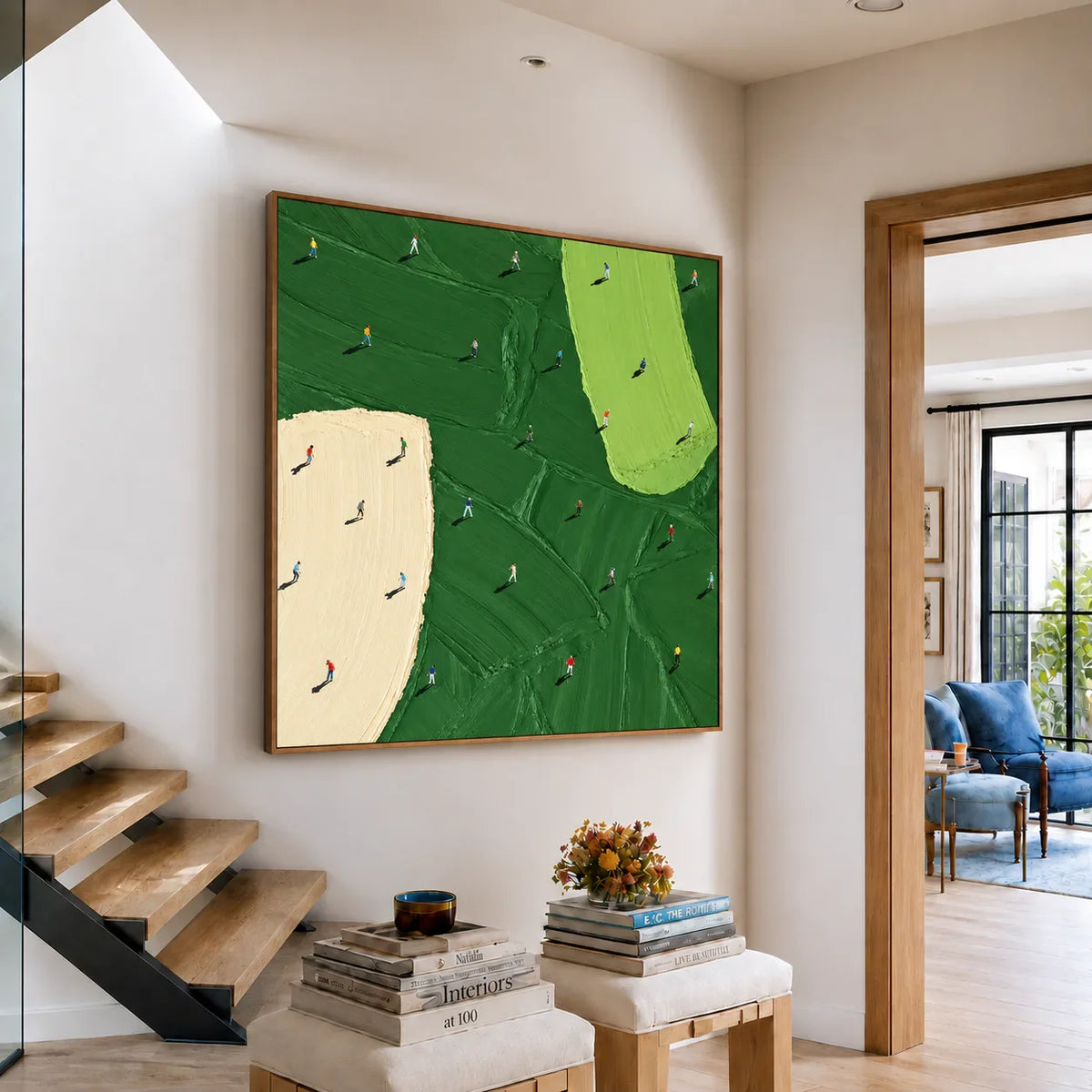 Scattered Golfers across Emerald and Cream Fields Wall Art styled interior scene 5 | Olyrel