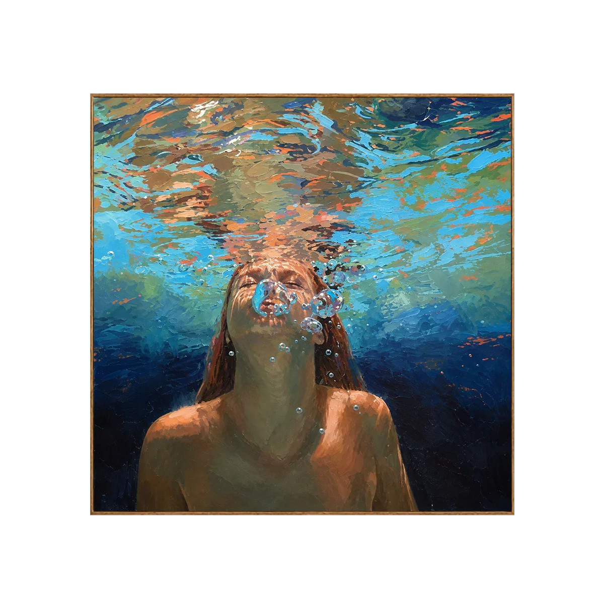 Underwater Swimmer beneath Golden Ripples Wall Art | Olyrel