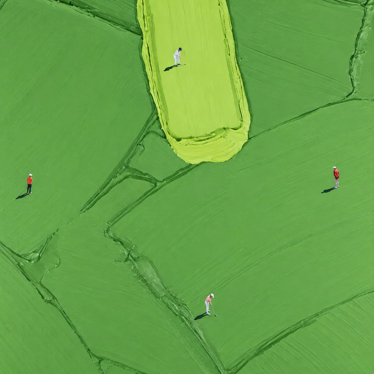 Four Golfers among Broad Green Brushstrokes Wall Art artwork view | Olyrel