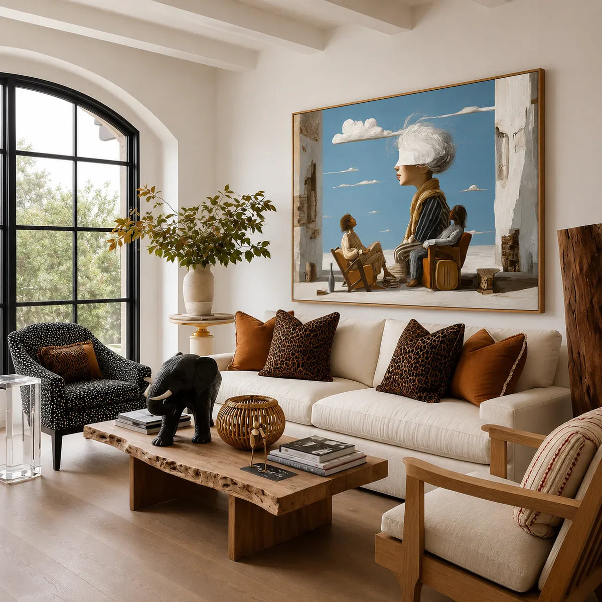 White-Haired Dreamer on a Blue-Sky Terrace Wall Art styled interior scene 3 | Olyrel