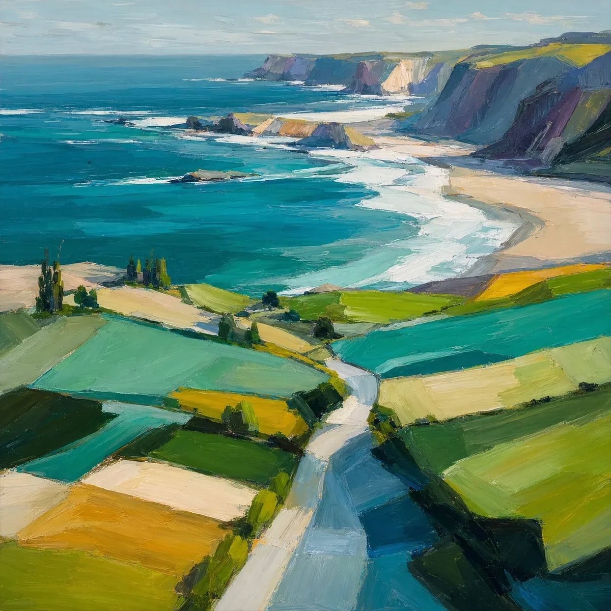 Original artwork view of Turquoise Cliffs Coastal Wall Art | Olyrel