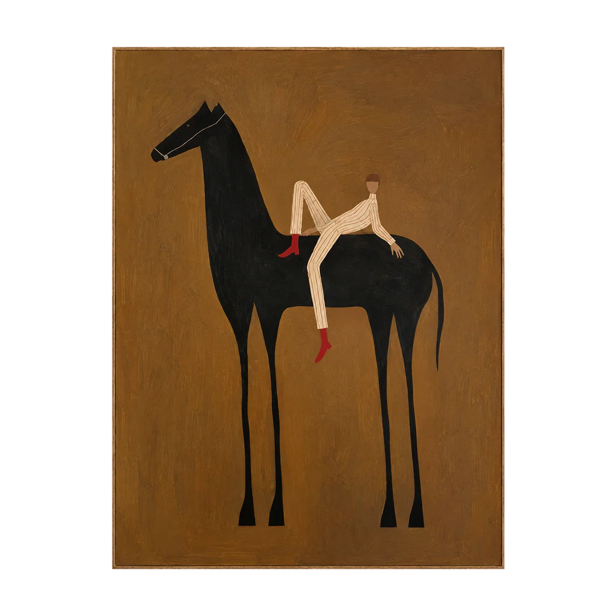 Reclining Rider on a Tall Black Horse Wall Art | Olyrel