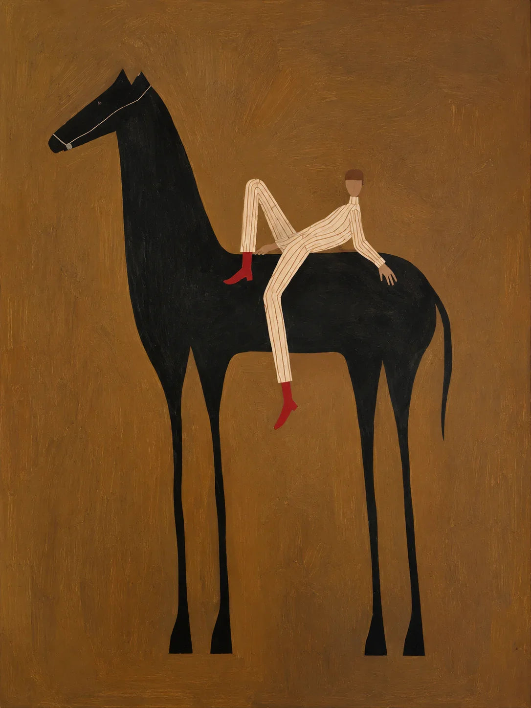Reclining Rider on a Tall Black Horse Wall Art artwork view | Olyrel