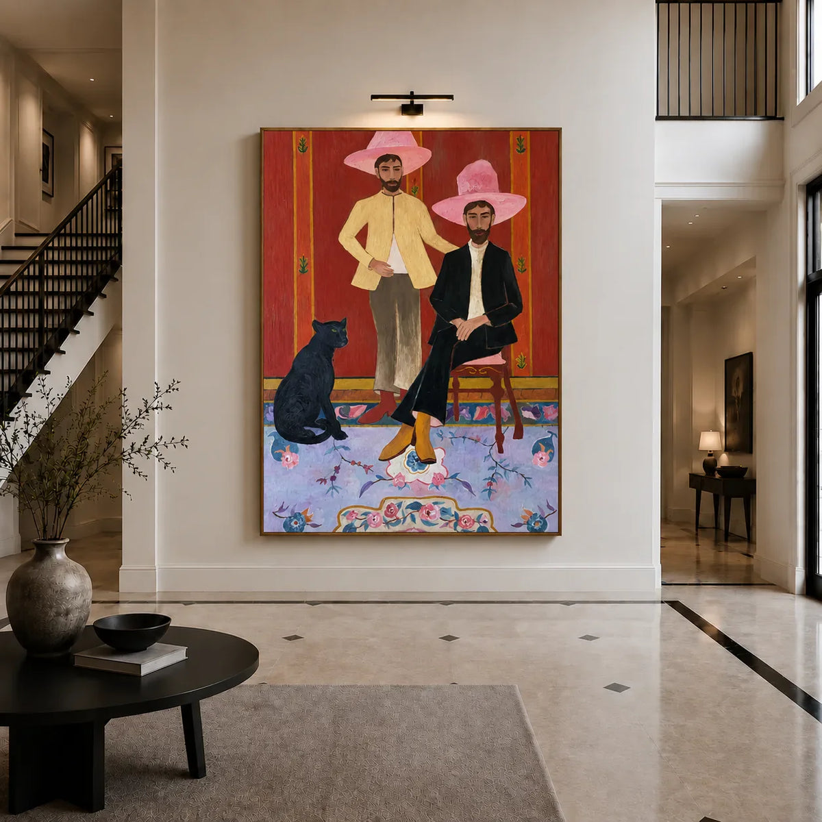 Pink Hat Companions with a Black Cat Wall Art styled interior scene 1 | Olyrel