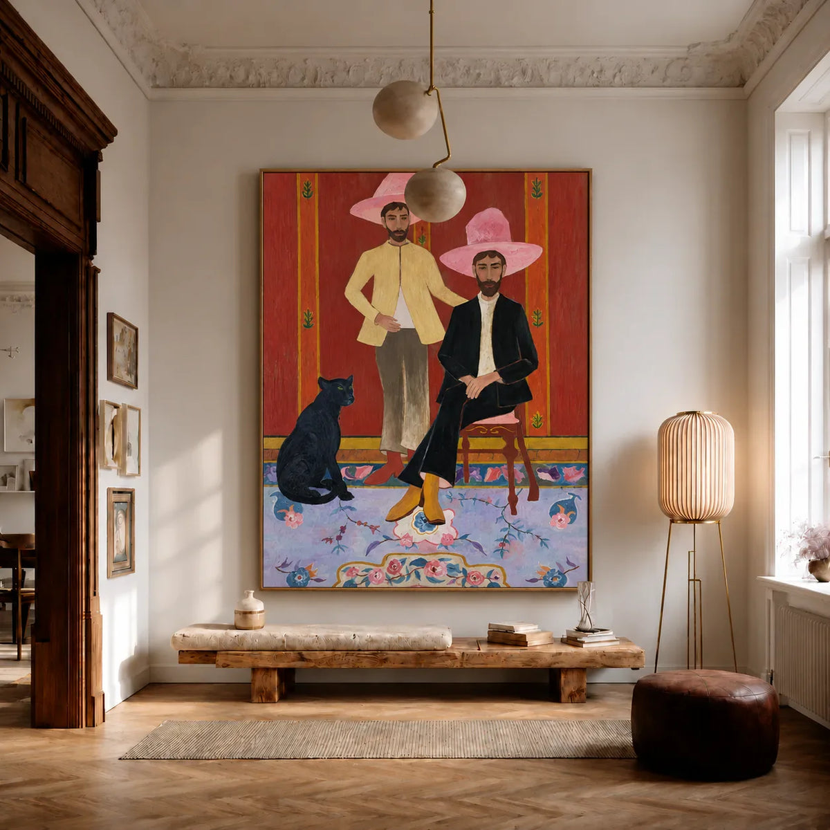 Pink Hat Companions with a Black Cat Wall Art styled interior scene 3 | Olyrel