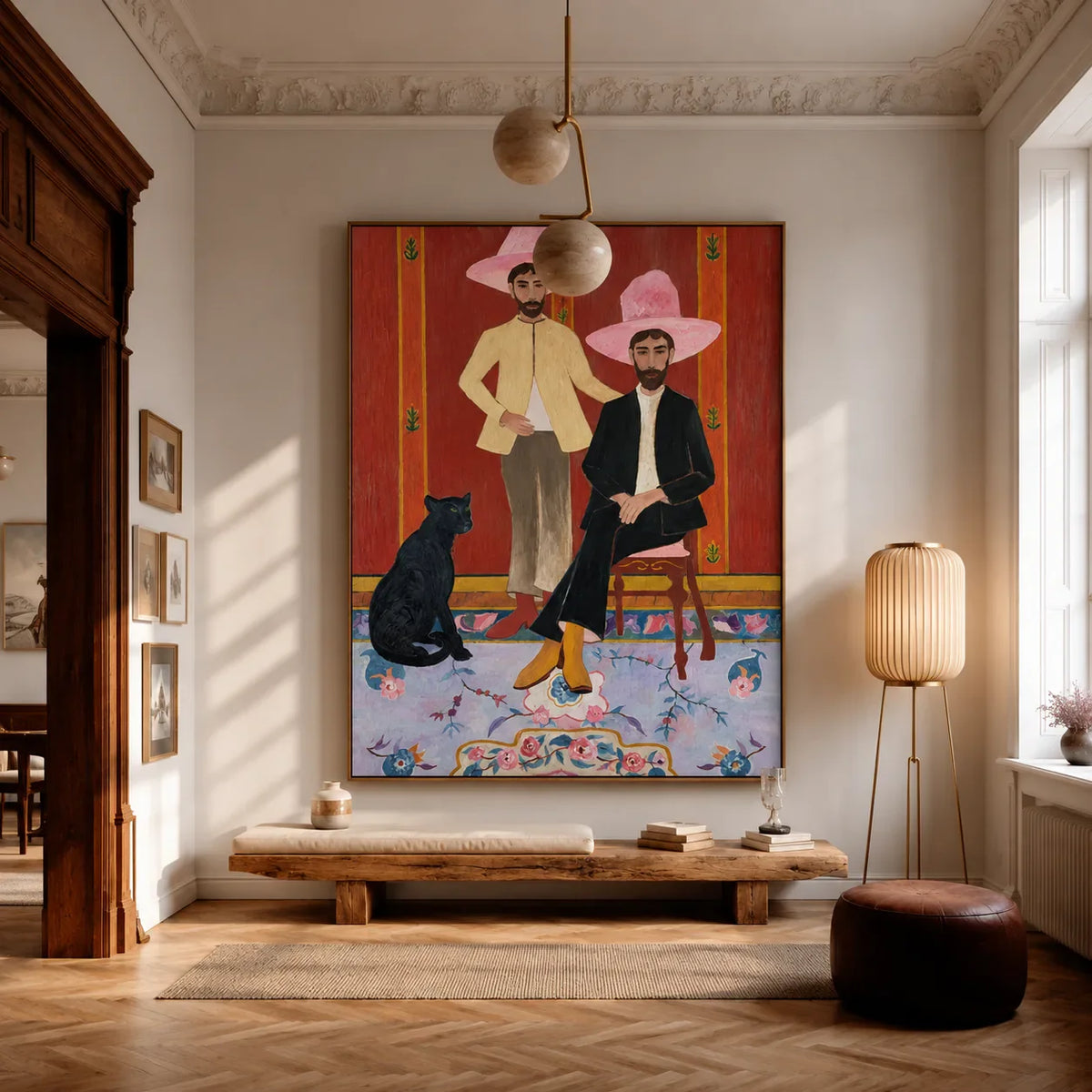 Pink Hat Companions with a Black Cat Wall Art styled interior scene 4 | Olyrel