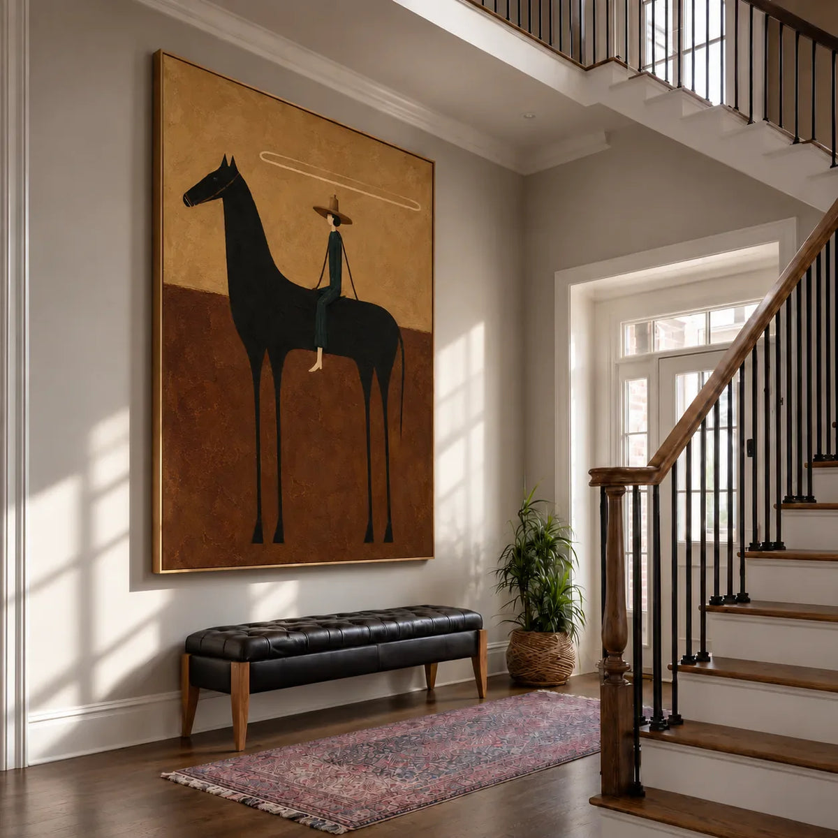 Looping Lasso over a Black Horse Wall Art styled interior scene 3 | Olyrel