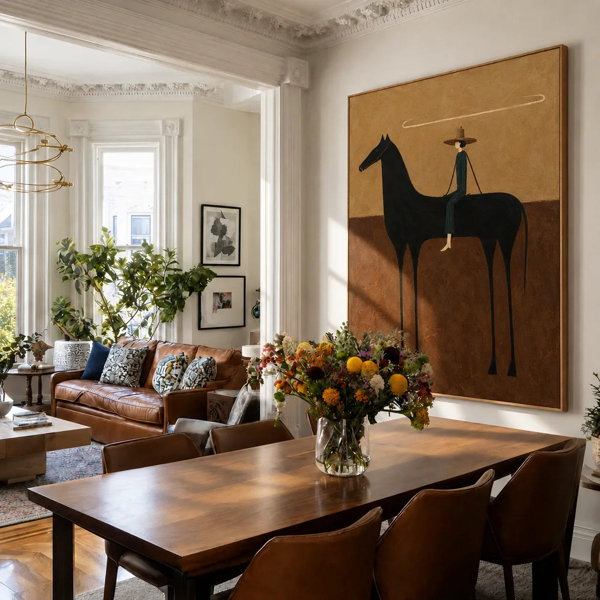 Looping Lasso over a Black Horse Wall Art styled interior scene 5 | Olyrel