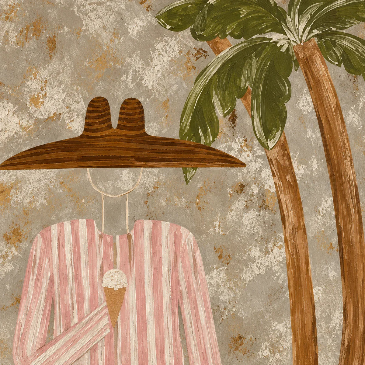 Pink Stripes and Ice Cream beneath a Palm Wall Art artwork view | Olyrel