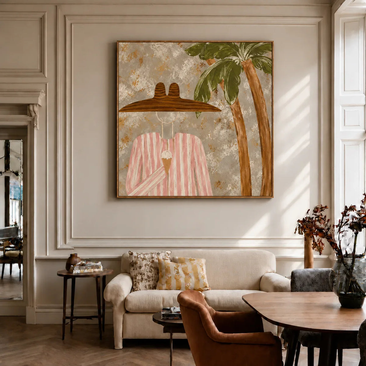 Pink Stripes and Ice Cream beneath a Palm Wall Art styled interior scene 3 | Olyrel