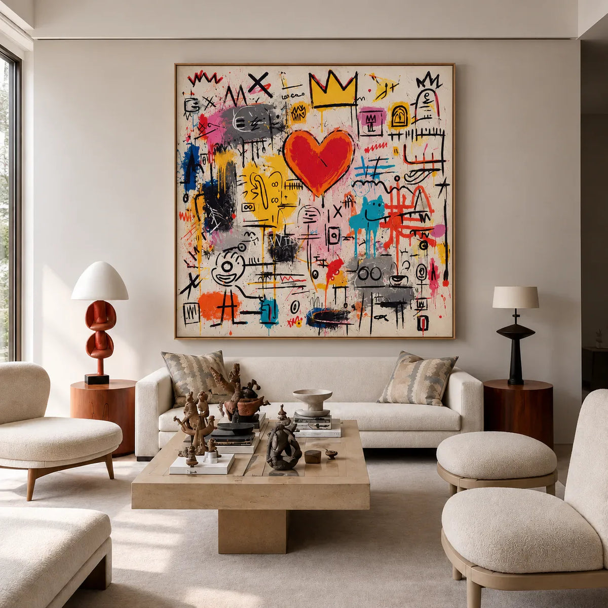 Crowned Red Heart and Colorful Doodles Wall Art styled interior scene 3 | Olyrel