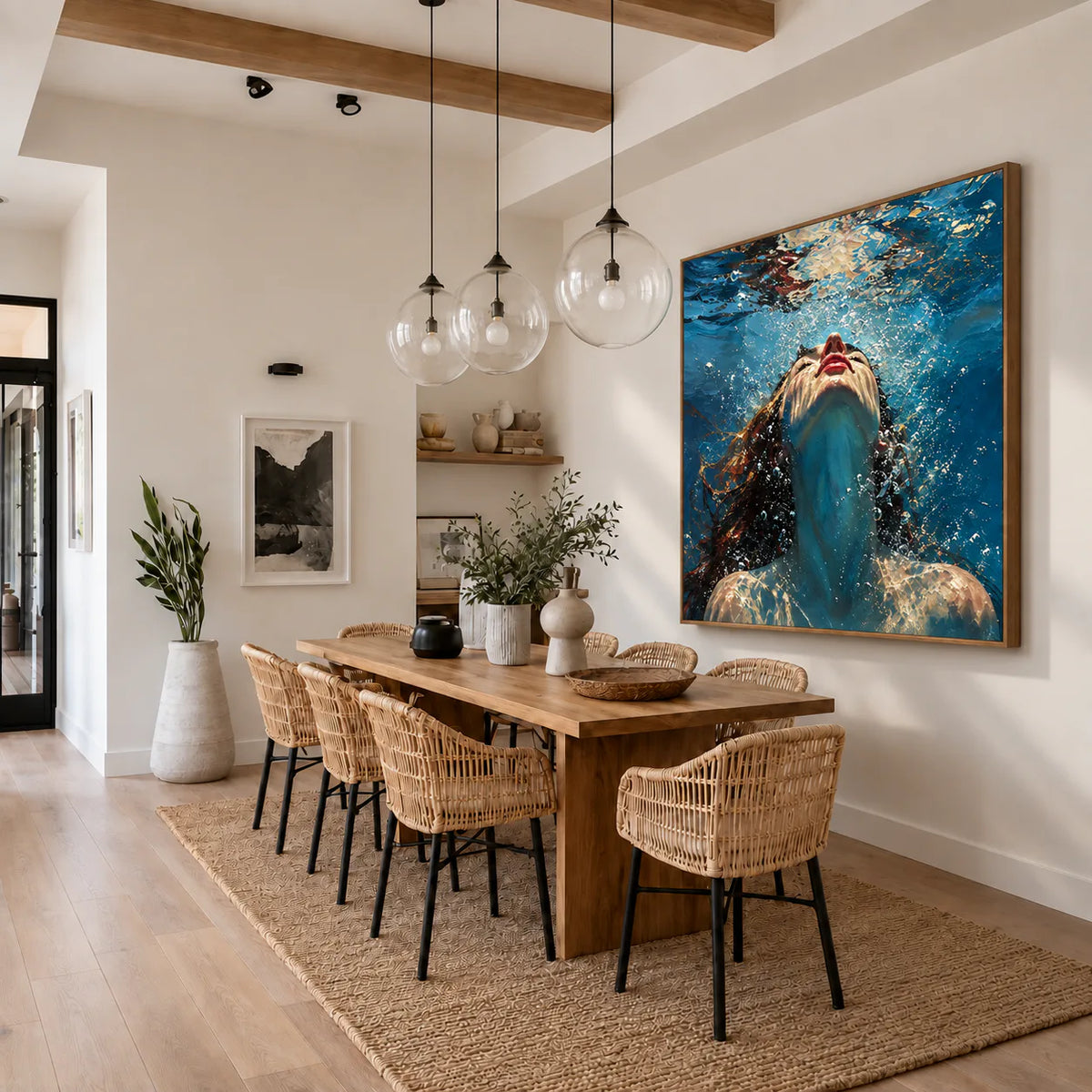 Upward Gaze beneath Blue Water Wall Art styled interior scene 5 | Olyrel