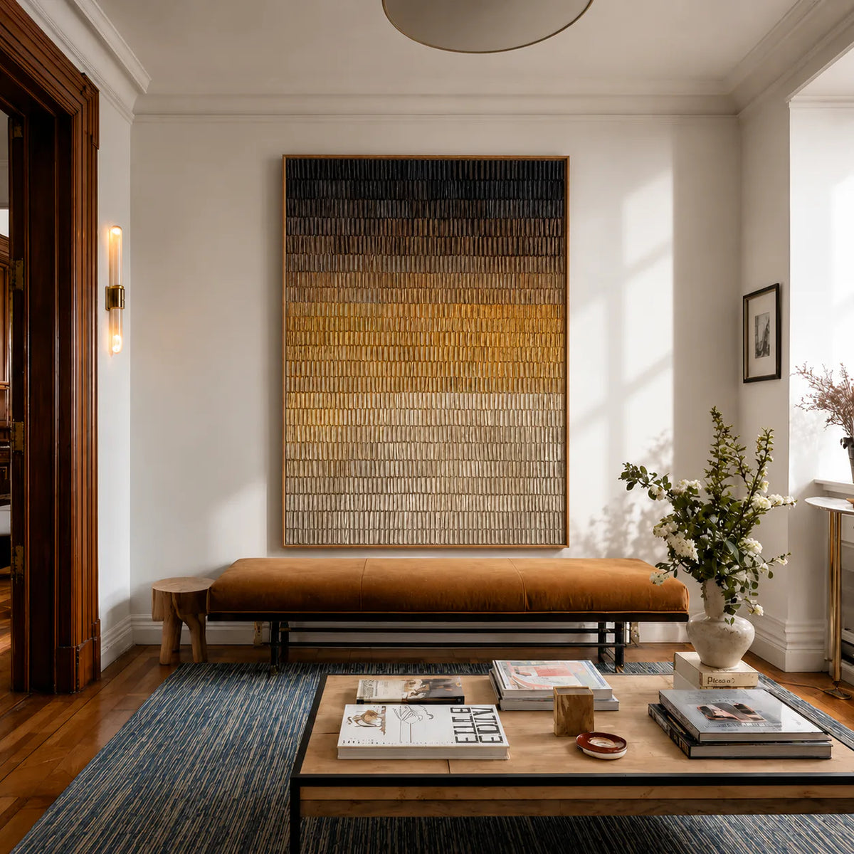 Ochre Glow in a Ribbed Gradient Wall Art styled interior scene 2 | Olyrel
