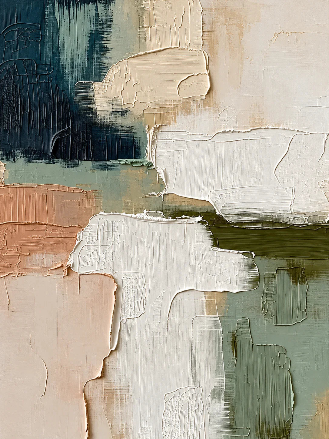 Layered Cream Sage and Teal Abstraction Wall Art artwork view | Olyrel