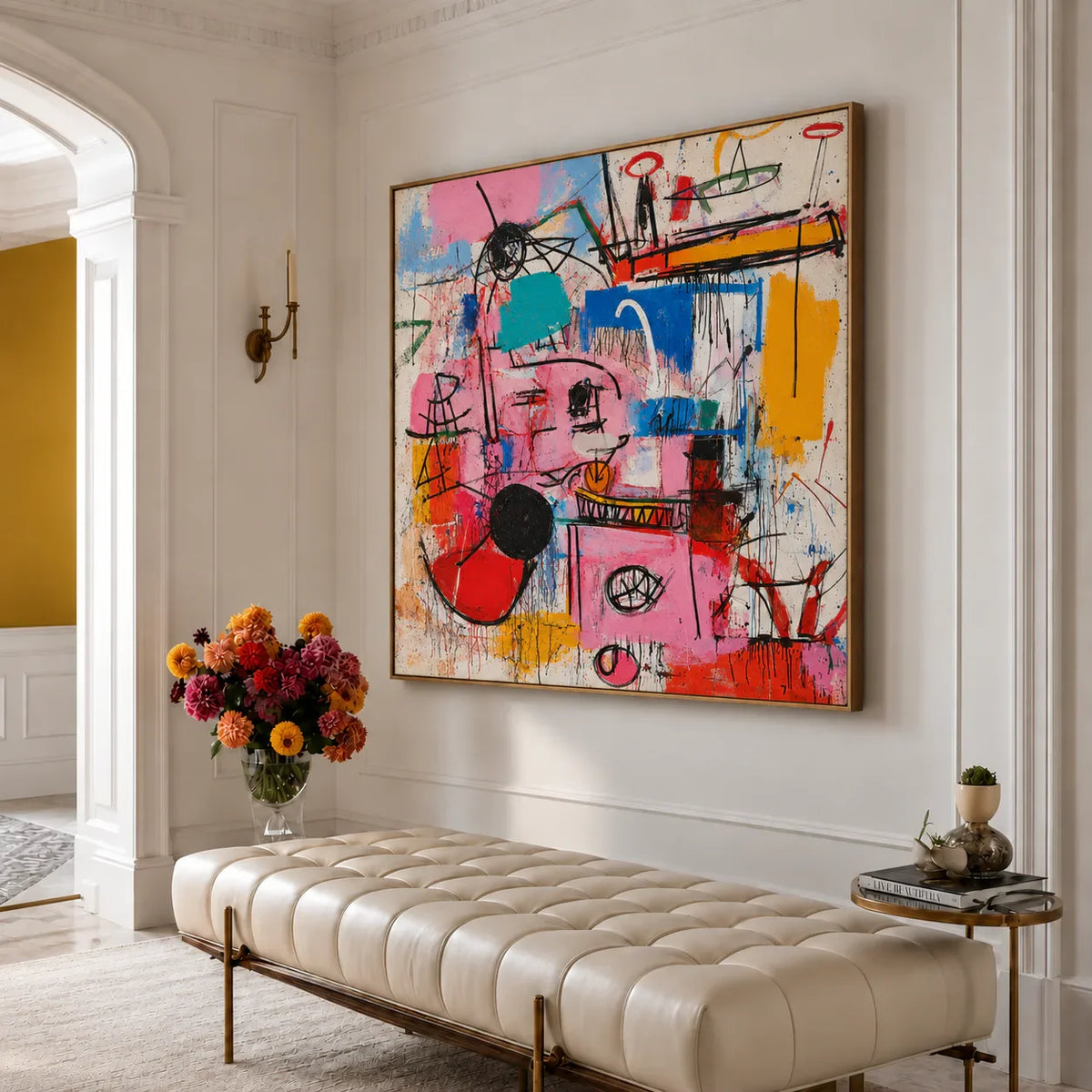 Pink Electric Marks and Color Blocks Wall Art styled interior scene 2 | Olyrel