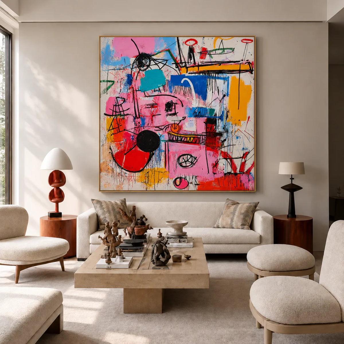 Pink Electric Marks and Color Blocks Wall Art styled interior scene 3 | Olyrel