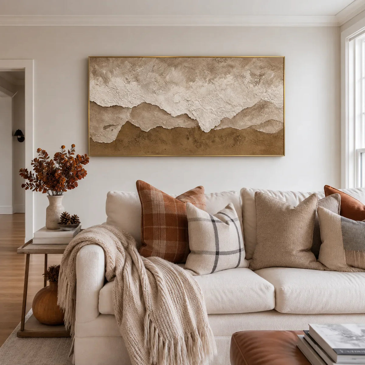 Layered Sand and Ivory Tides Wall Art styled interior scene 2 | Olyrel
