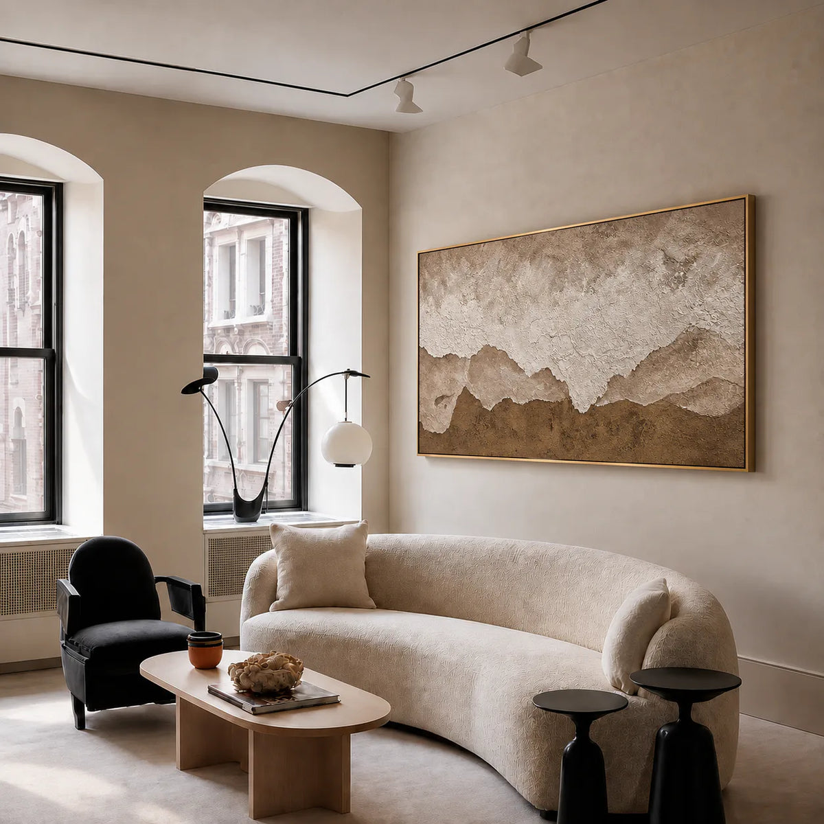 Layered Sand and Ivory Tides Wall Art styled interior scene 4 | Olyrel