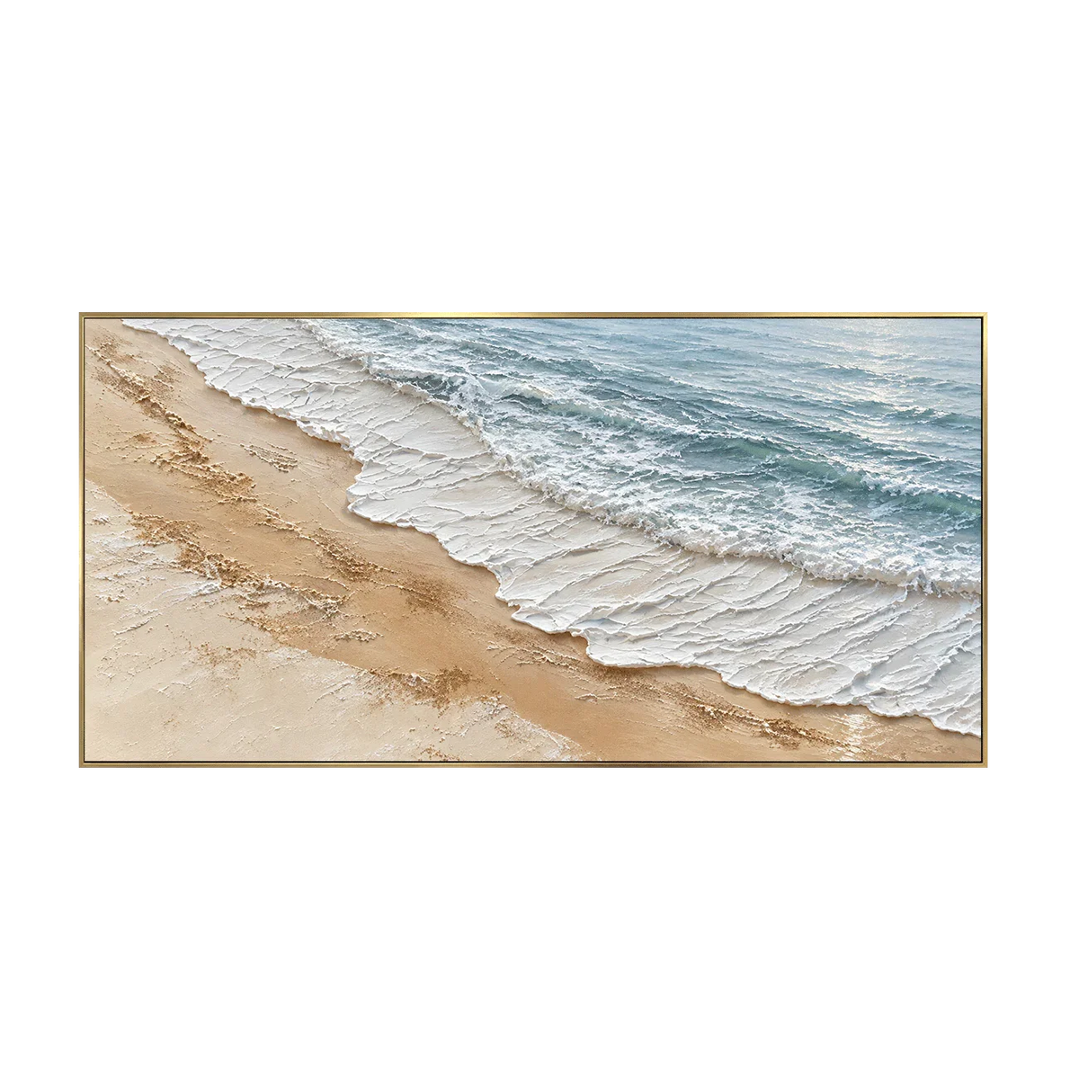 Foamy Surf Along a Golden Sand Shore Wall Art | Olyrel