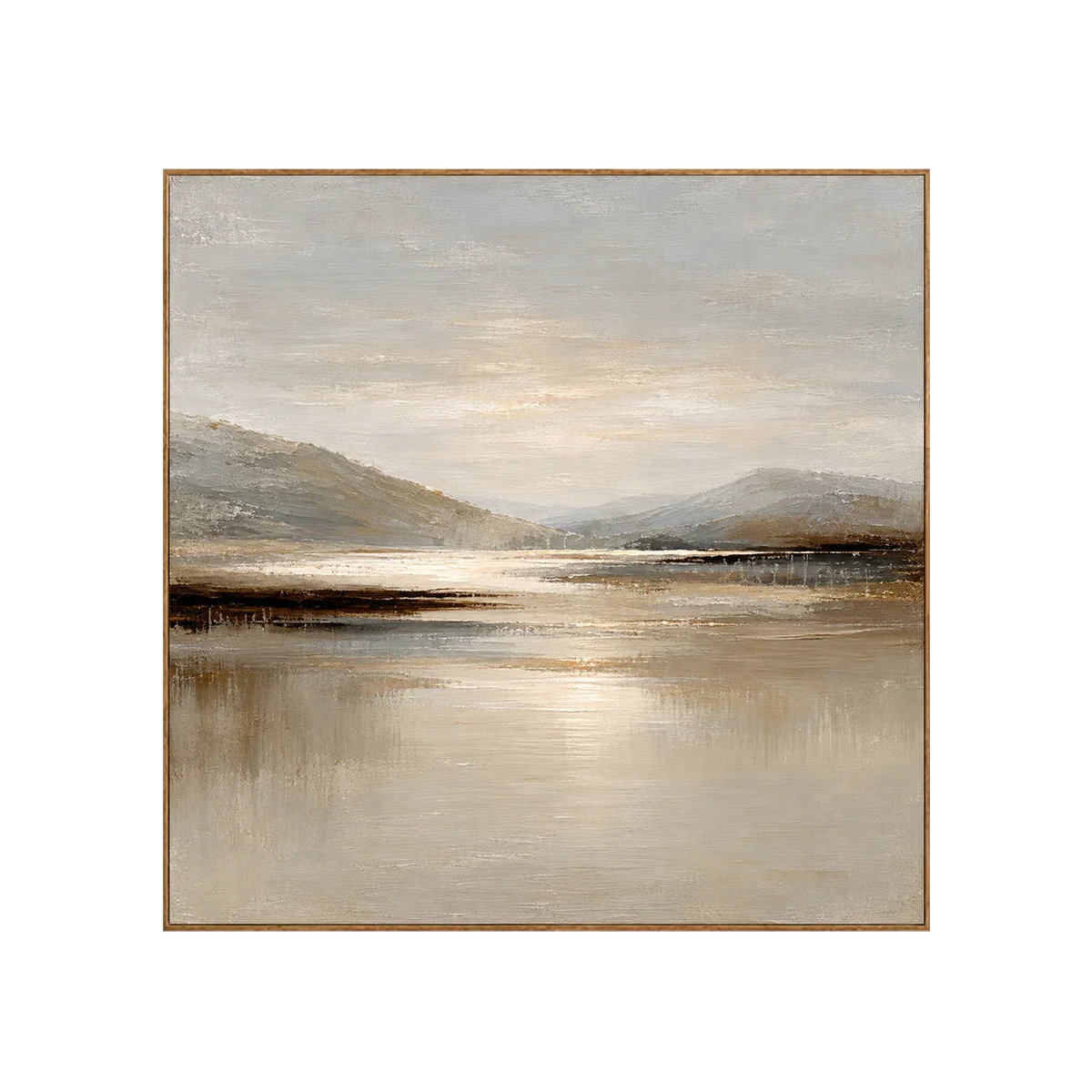 Quiet Mountain Lake with a Pale Golden Glow Wall Art | Olyrel