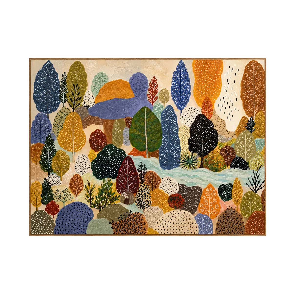 Dotted Woodland in Blue and Autumn Gold Wall Art | Olyrel