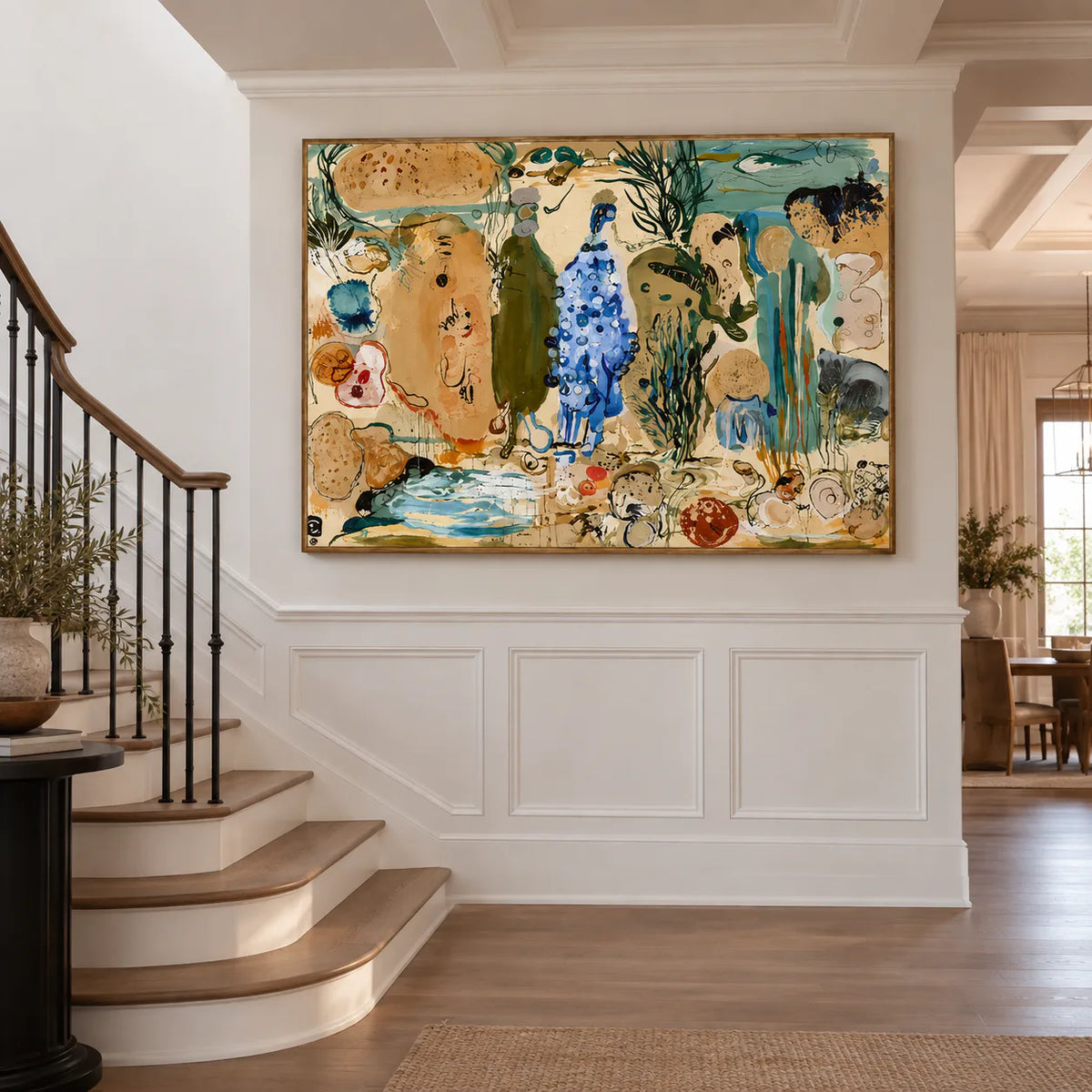 Cobalt Forms in an Ochre Fantasy Garden Wall Art styled interior scene 1 | Olyrel